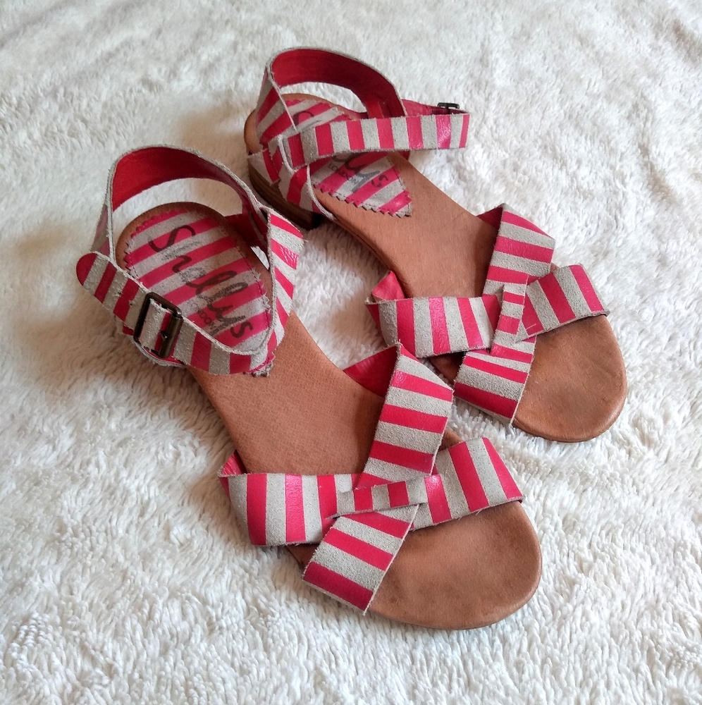 Red and white striped leather sandals